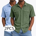 Cotton Linen Button-Up Shirts 2-Pack for $16 + $9 shipping