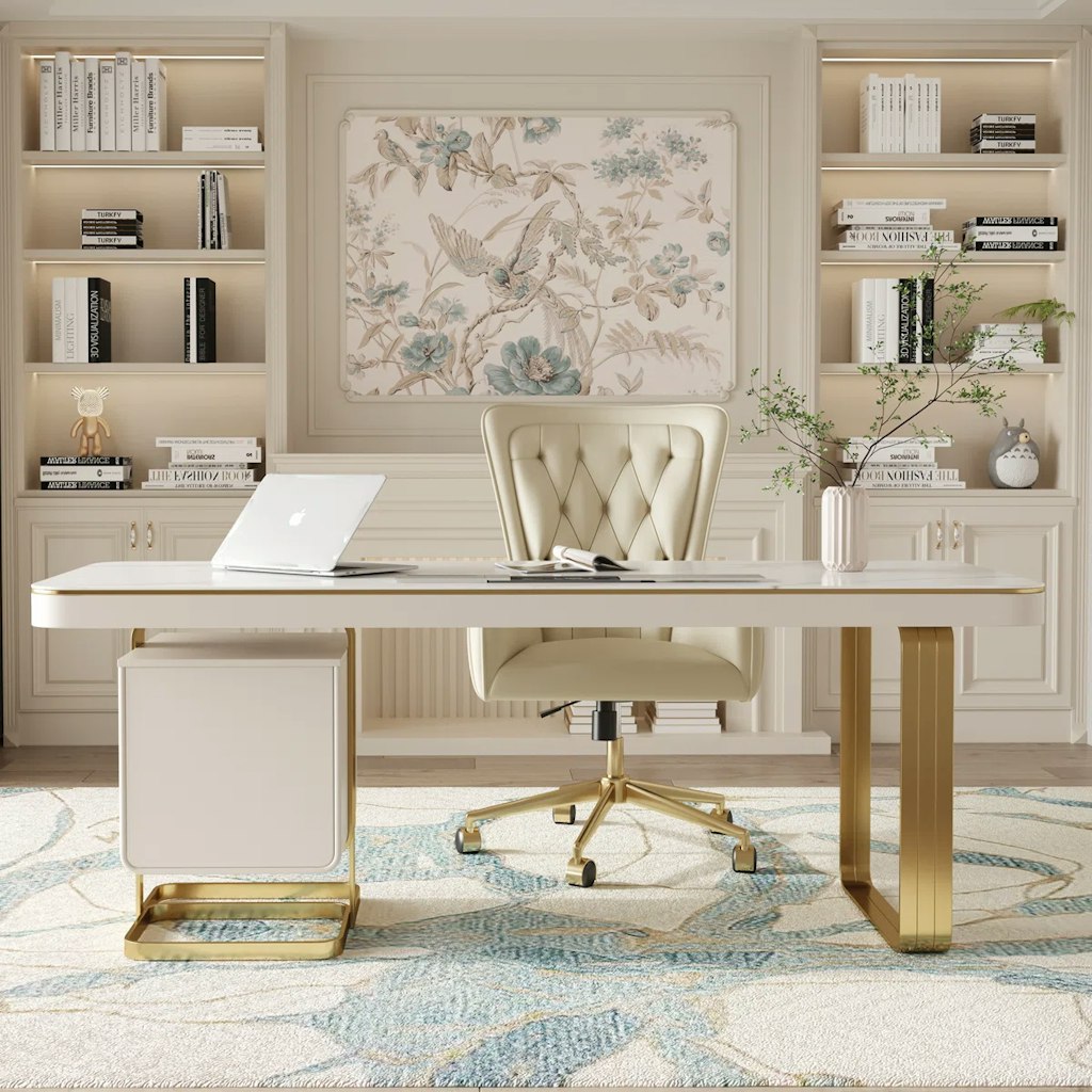 Everly Quinn Cloyed Luxurious Rectangular Stone Office Executive Desk : $1,390 Everly Quinn Cloyed Luxurious Rectangular Stone Office Executive Desk : $1,390