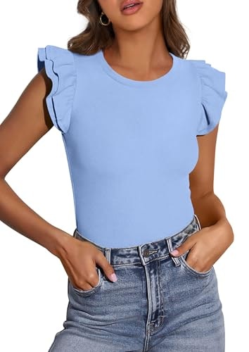 PRETTYGARDEN Women's Ruffle Sleeve Crew Neck Knit T-Shirt: 50% off