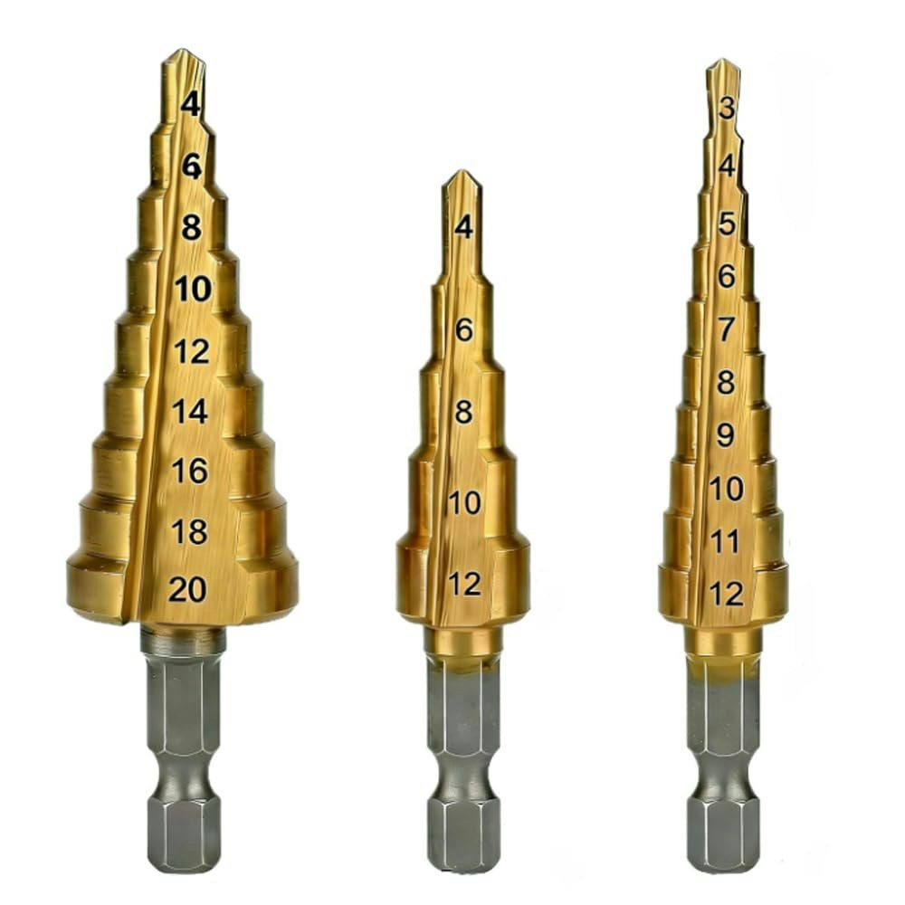 3-Piece Titanium-Coated HSS Step Drill Bits Set: $3.23