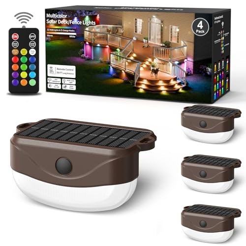 Pouwdl Solar RGB Fence Lights with Remote 4-Pack: $9.99