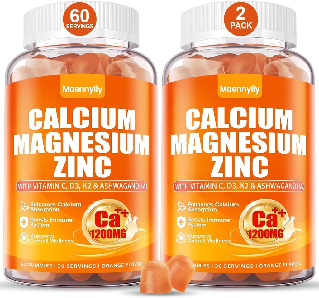 Maennyliy 60-Count Calcium 1200mg w/ Vitamin D3, K2, Magnesium & Zinc Gummies: $28