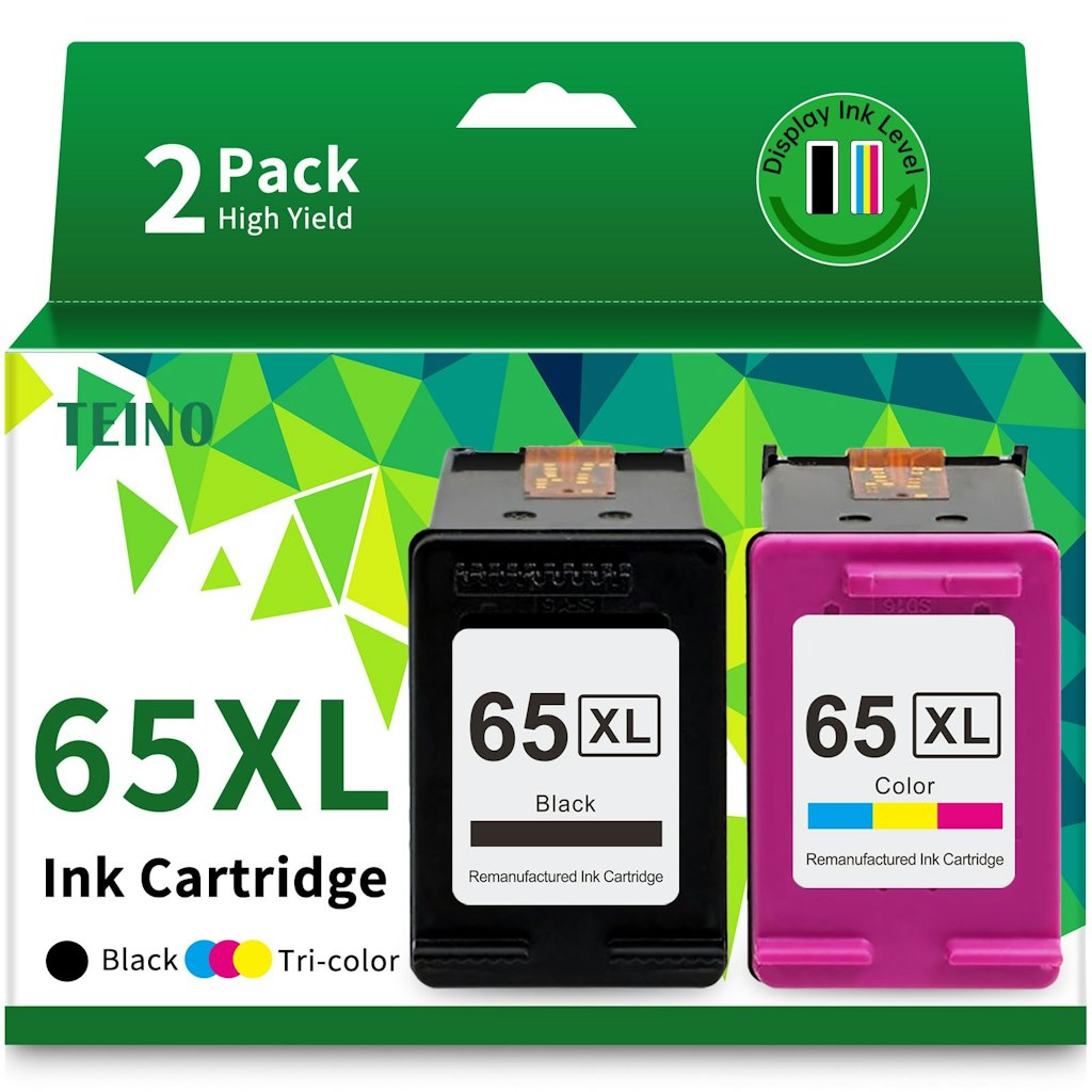 TEINO Remanufactured HP 65XL Black & Tri-Color Ink Cartridge Combo Pack: $24