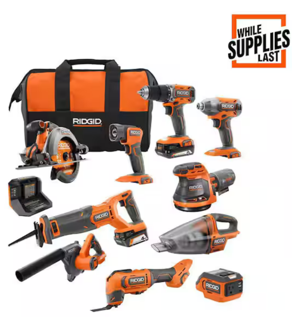 Ridgid 18V Cordless 10-Tool Combo Kit: $369