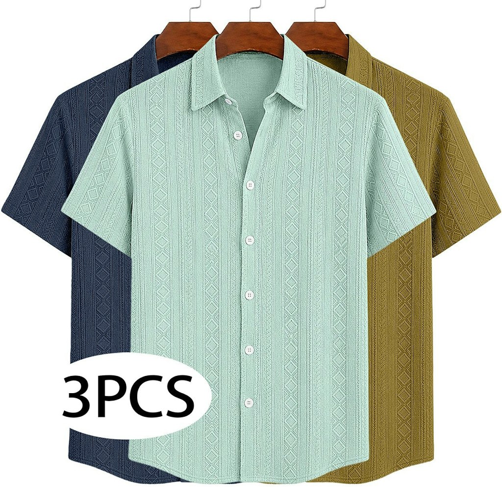 Men's Textured Button-Down Shirts 3-Pack: $25
