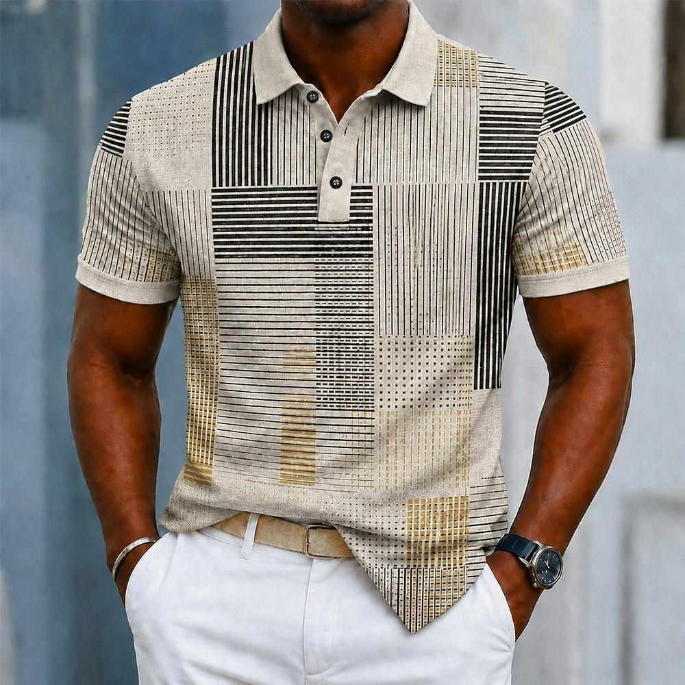 Men's Color Block Geometric Polo Shirt: 2 for $15