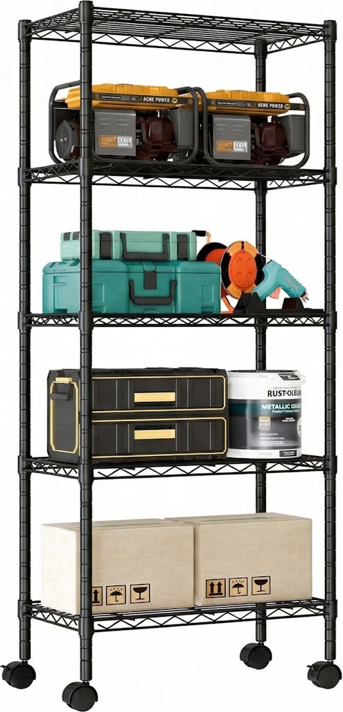 EDX 5-Tier Adjustable Wire Shelving Rack w/ Wheels: $23