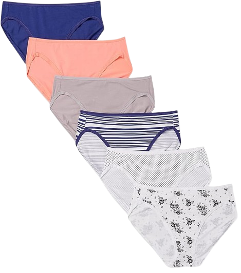 Amazon Essentials Women's Cotton Stretch High-Cut Bikini Panty 6-Pack: from $4 w/ Prime