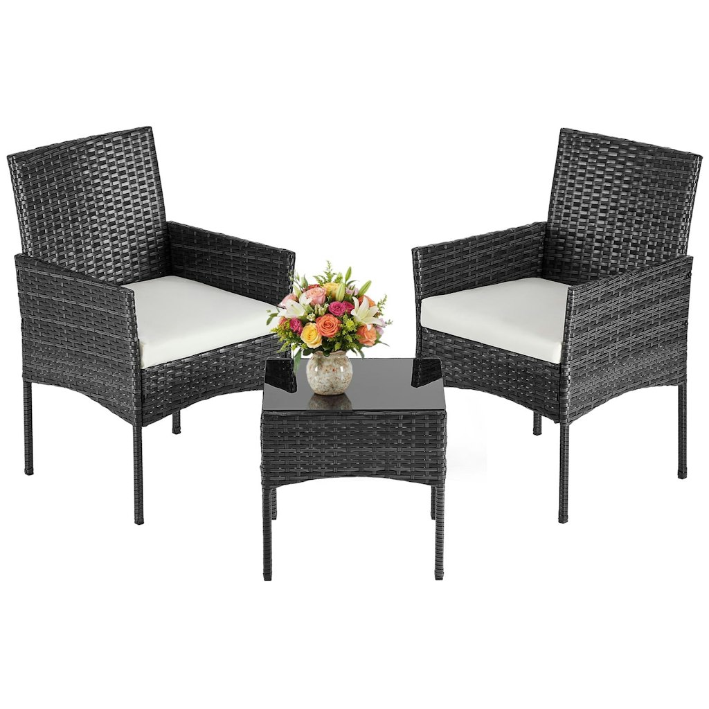 3-Piece Patio Furniture Set w/ Tempered Glass Table: $68