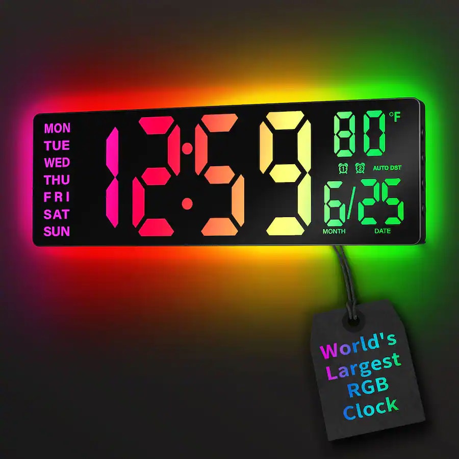 Easyera 16.5" RGB Digital Wall Clock : $31 