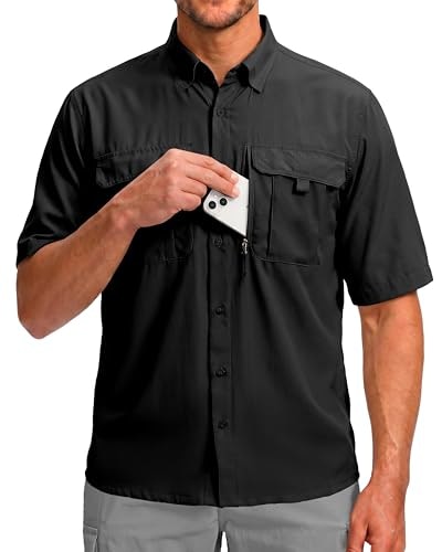 Betbo Men's Short Sleeve Fishing Shirt with Zipper Pockets : $14.99