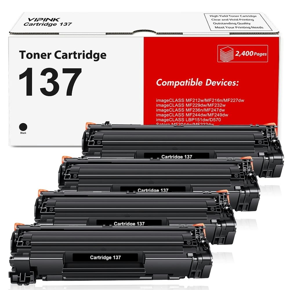 Vipink Canon 137 High-Yield Black Toner Cartridge 4-Pack: $30.42 Vipink Canon 137 High-Yield Black Toner Cartridge 4-Pack: $30.42