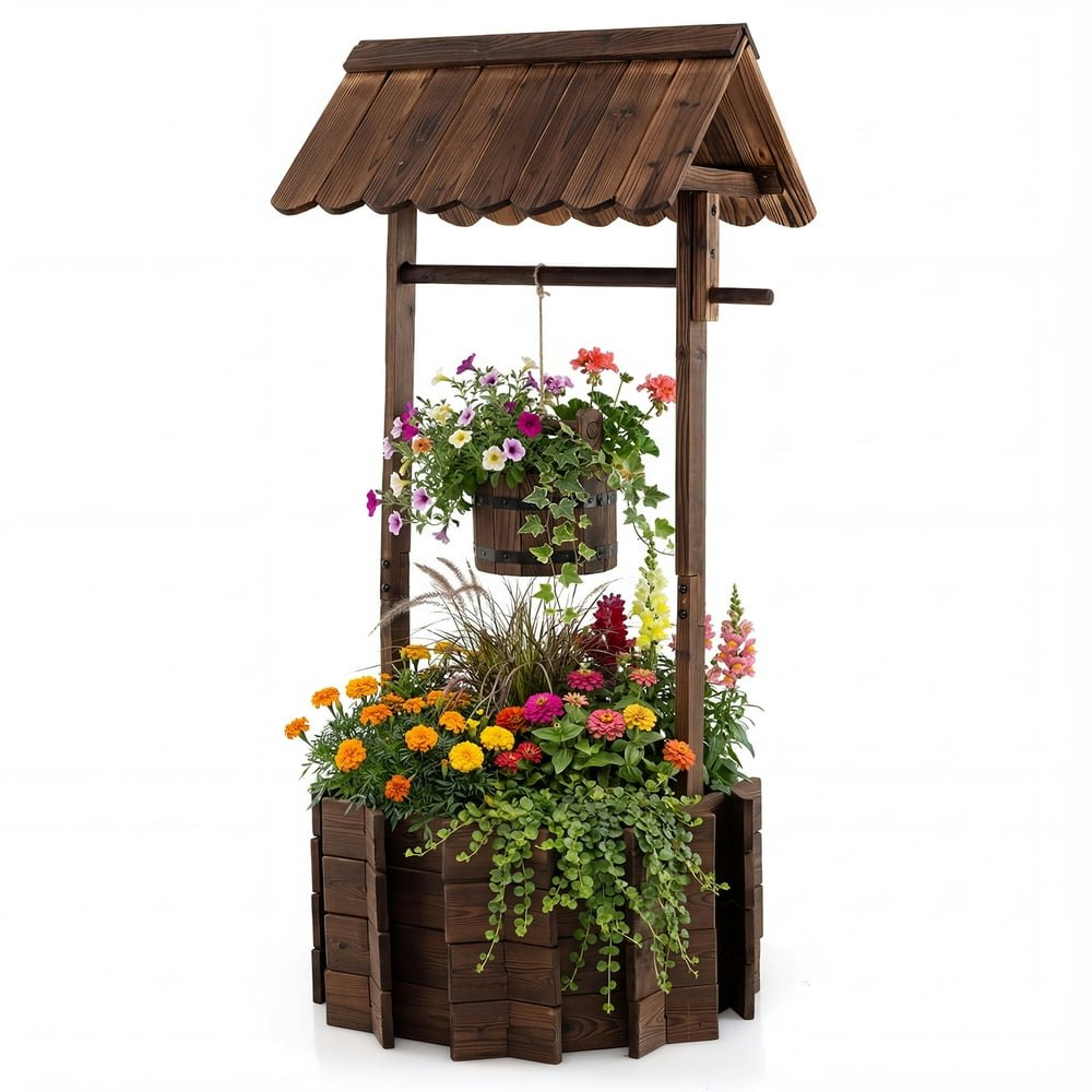 Costway Wooden Wishing Well Garden Planter: $80.99 Costway Wooden Wishing Well Garden Planter: $80.99