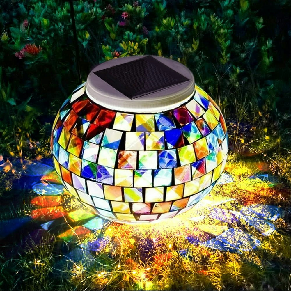 QiShi Solar Powered Mosaic Glass Ball Garden Light: $17.96