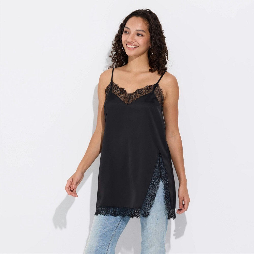 Women's Lace Trim V-Neck Satin Tunic Cami: $32