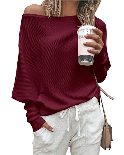 Zenlonr Women's Ribbed Knit Off-the-Shoulder Pullover Sweater: 50% off