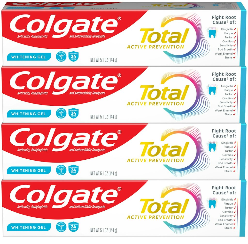 Colgate Total Active Prevention Whitening Gel Toothpaste 4-Pack: $8.44 via Sub. & Save Colgate Total Active Prevention Whitening Gel Toothpaste 4-Pack: $8.44 via Sub. & Save