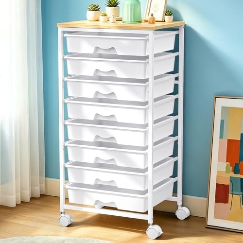 SUNALLY 8-Drawer Rolling Storage Utility Cart w/ Wooden Tabletop: 40% off SUNALLY 8-Drawer Rolling Storage Utility Cart w/ Wooden Tabletop: 40% off