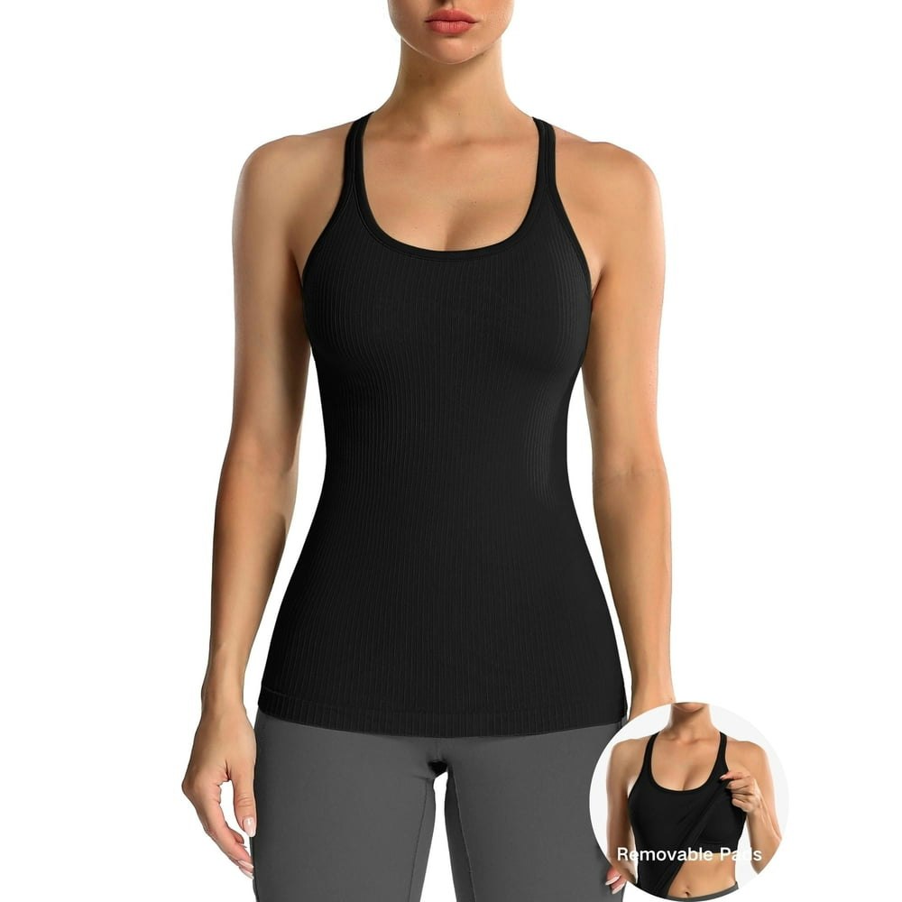 Anferry Women's Ribbed Racerback Workout Tank Top with Built-in Bra: $14.99 Anferry Women's Ribbed Racerback Workout Tank Top with Built-in Bra: $14.99
