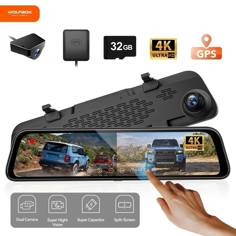 WolfBox 12-inch 4K Mirror Dash Cam: $139.99