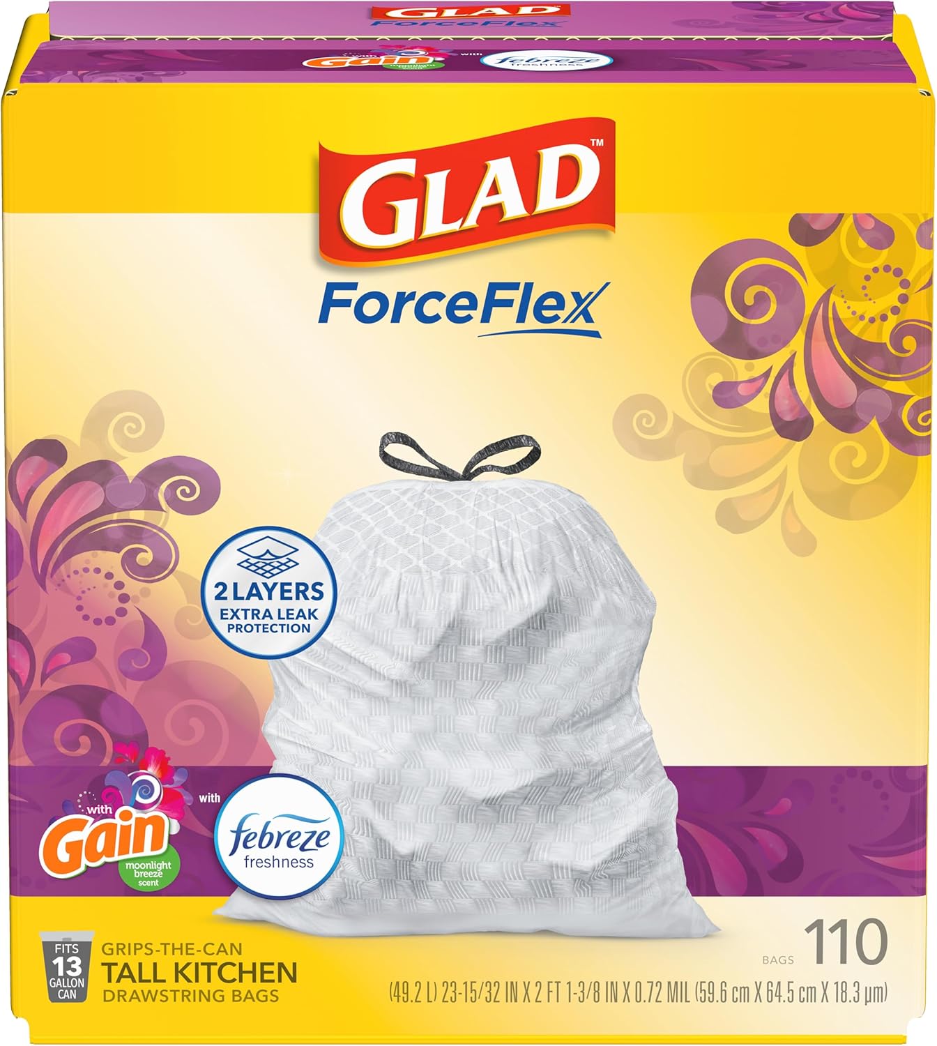 Glad 13-Gallon Forceflex Tall Moonlight Breeze Kitchen Trash Bags