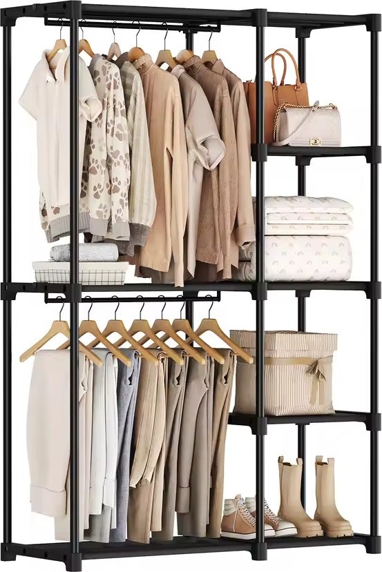 JHK 49" Portable Closet w/ Hanging Rods & Shelves: $26