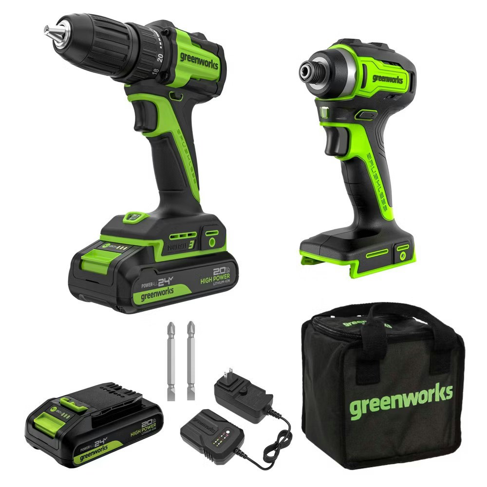 Greenworks Powerall 24V Cordless Brushless Drill/Impact Driver w/ 2 Batteries: $80.99