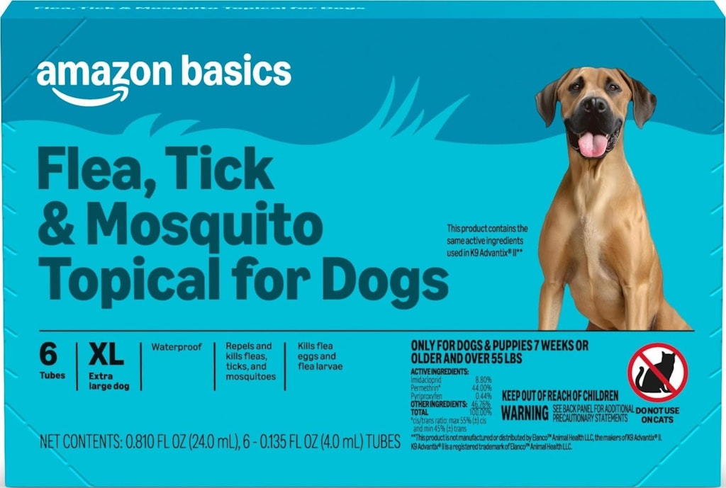 Amazon Basics 6-Count Flea, Tick & Mosquito Topical Treatment for X-Large Dogs: $20 w/ Prime