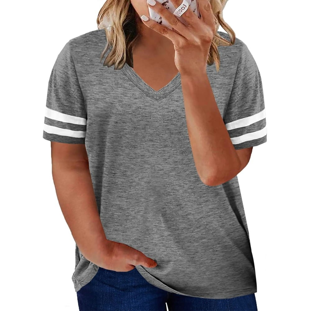 Shewin Women's Plus Size Striped V-Neck T-Shirt: $13.64 Shewin Women's Plus Size Striped V-Neck T-Shirt: $13.64