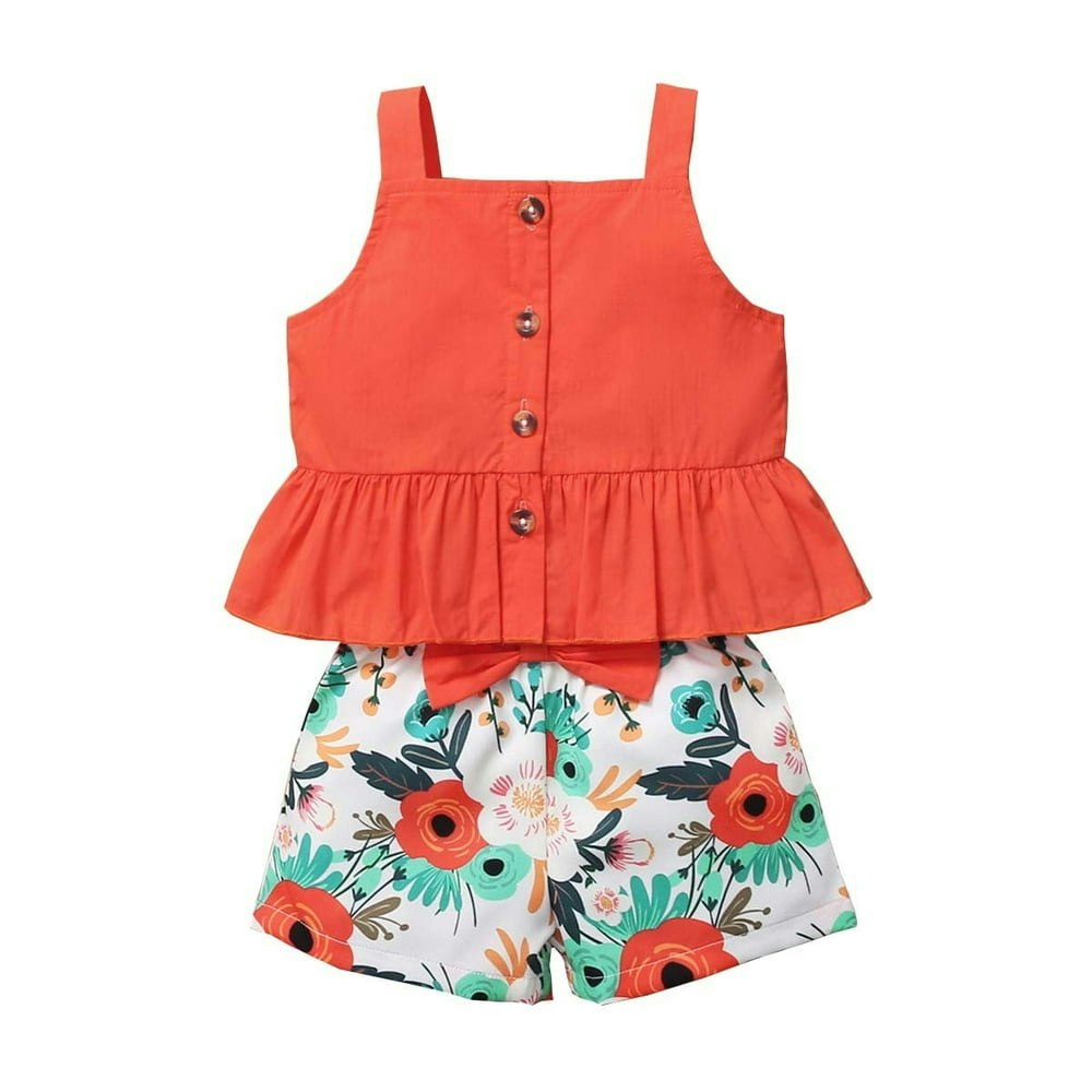 Baby Girl Floral Ruffle Top and Shorts 2-Piece Outfit: $10.79