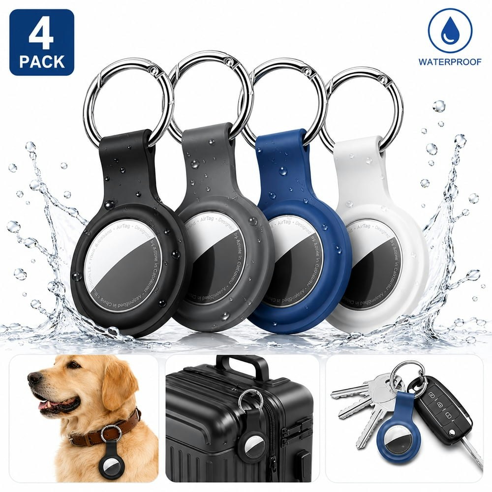 Apple AirTag Silicone Case with Keyring 4-Pack: $10.01