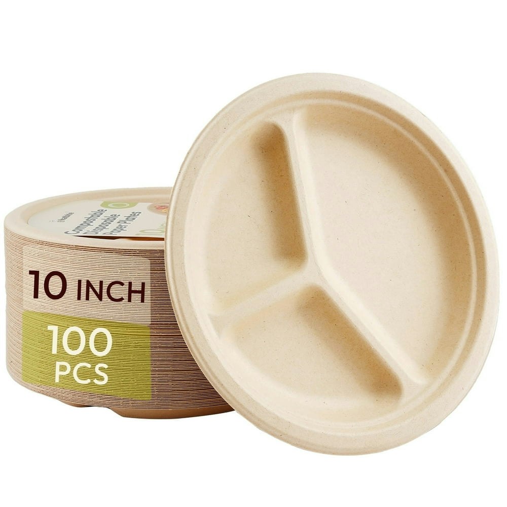 Katbite 10-Inch 3-Compartment Disposable Paper Plates 100-Pack: $25.65 Katbite 10-Inch 3-Compartment Disposable Paper Plates 100-Pack: $25.65