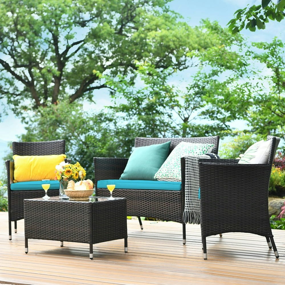 Gymax 4-Piece Rattan Patio Conversation Set: $132.99