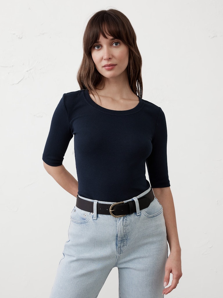 Ribbed Elbow-Sleeve T-Shirt: $17.50
