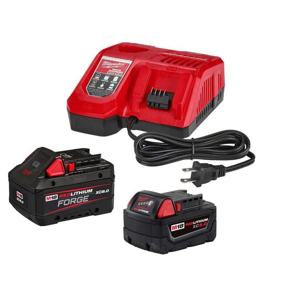 M18 18-Volt REDLITHIUM FORGE Starter Kit 8.0Ah Battery Rapid Charger 5.0Ah Battery: $339 M18 18-Volt REDLITHIUM FORGE Starter Kit 8.0Ah Battery Rapid Charger 5.0Ah Battery: $339