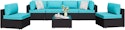 7-Piece Outdoor Patio Sectional Sofa Set w/ Glass Coffee Table for $370 in Blue, $388 in Khaki + free shipping