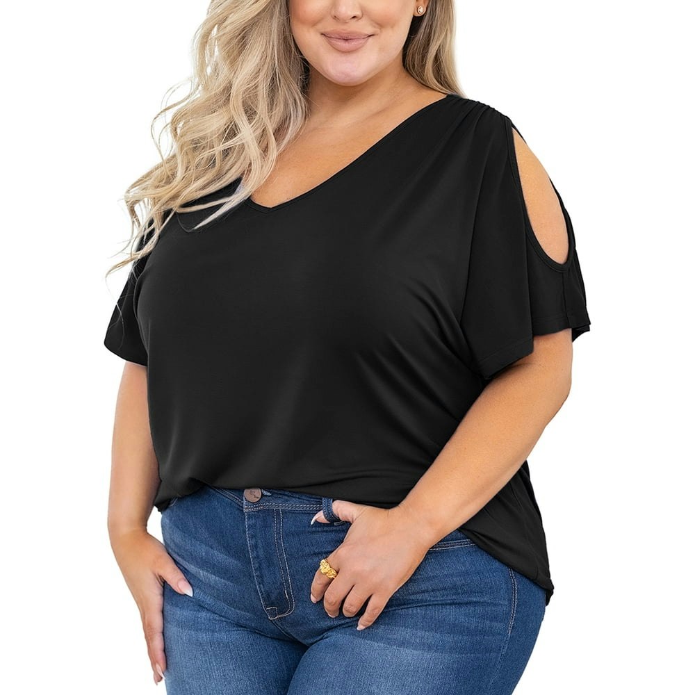 Showmall Women's Plus Size Cold Shoulder Tunic: $12.98 Showmall Women's Plus Size Cold Shoulder Tunic: $12.98