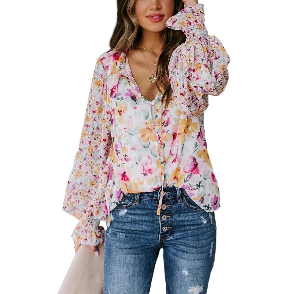 Dokotoo Women's Boho Floral V-Neck Puff Sleeve Tunic Top: $18.89 Dokotoo Women's Boho Floral V-Neck Puff Sleeve Tunic Top: $18.89