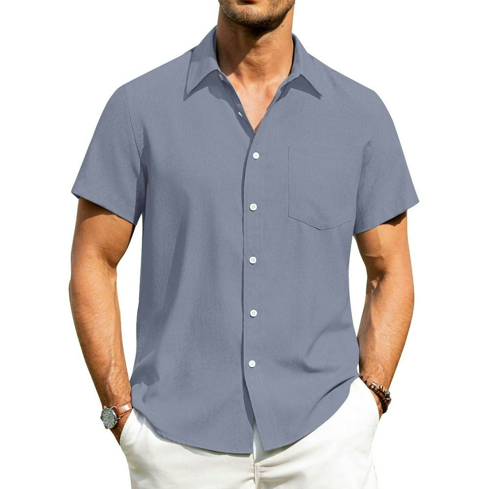 Haomeili Men's Casual Linen Button-Down Shirt: $14.79 Haomeili Men's Casual Linen Button-Down Shirt: $14.79