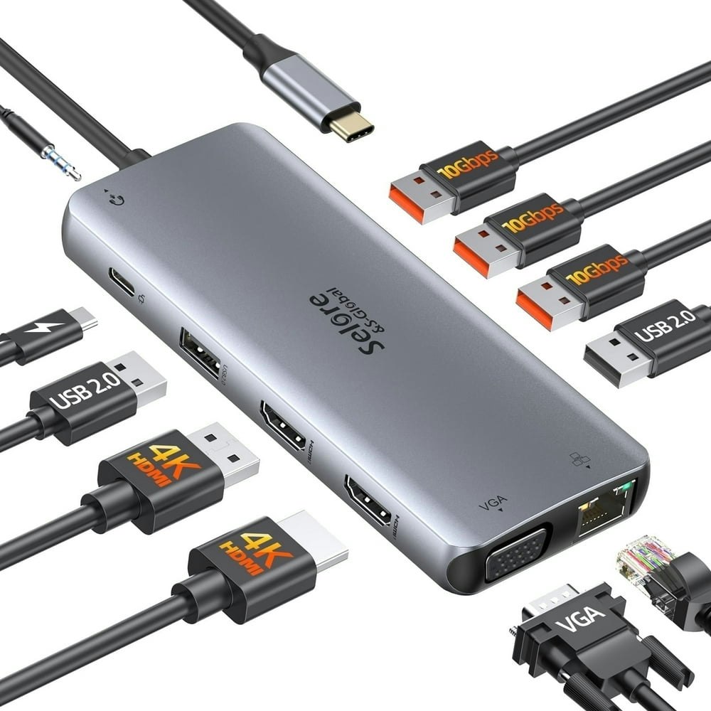 USB C Docking Station Dual Monitor Hub with Dual HDMI, VGA, USB, RJ45, and Audio: $37.49 USB C Docking Station Dual Monitor Hub with Dual HDMI, VGA, USB, RJ45, and Audio: $37.49