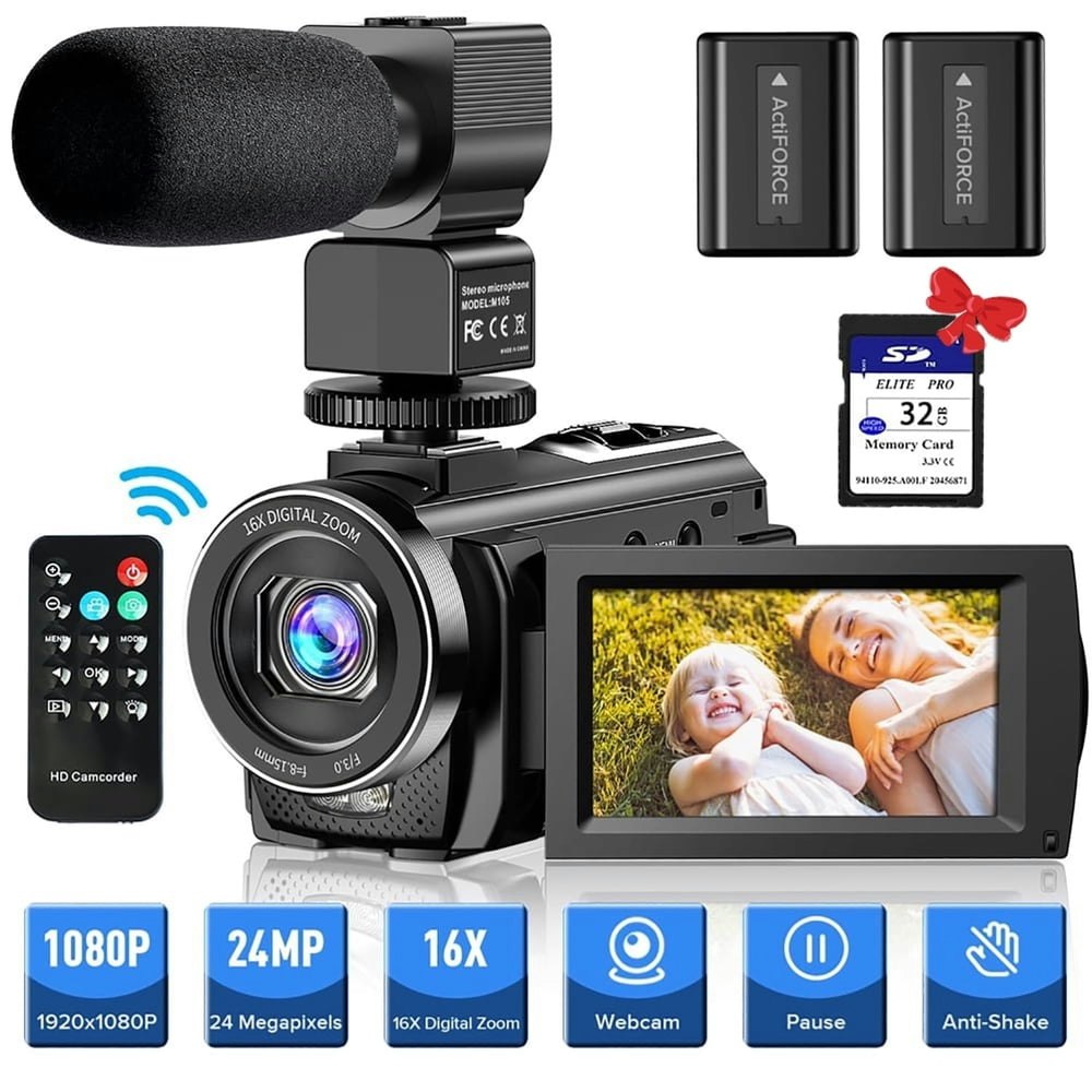1080p FHD Vlogging Camcorder with 32GB SD Card and 2 Batteries: $71.59 1080p FHD Vlogging Camcorder with 32GB SD Card and 2 Batteries: $71.59