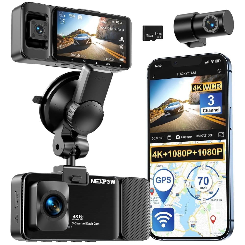 Nexpow 4K 3-Channel Front Rear and Cabin Dash Cam: $80.99 Nexpow 4K 3-Channel Front Rear and Cabin Dash Cam: $80.99