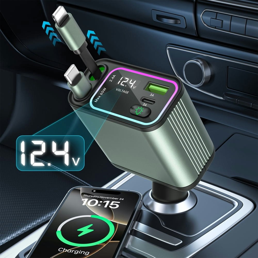 4-in-1 66W Retractable Car Charger: $17.08 4-in-1 66W Retractable Car Charger: $17.08