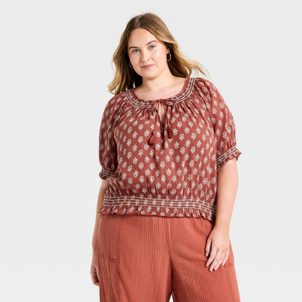 Universal Thread Women's Puff Short Sleeve Embroidered Tie V-Neck Blouse 1X: $28 Universal Thread Women's Puff Short Sleeve Embroidered Tie V-Neck Blouse 1X: $28