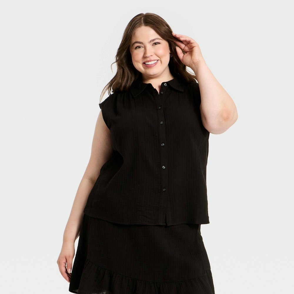 Women's Cap Sleeve Button-Front Collared Blouse 3X: $25 Women's Cap Sleeve Button-Front Collared Blouse 3X: $25