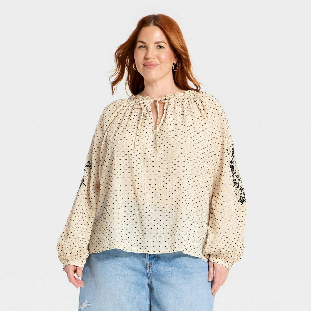 Universal Thread Women's Bishop Long Sleeve Embroidered Cutwork V-Neck Blouse 2X: $30 Universal Thread Women's Bishop Long Sleeve Embroidered Cutwork V-Neck Blouse 2X: $30