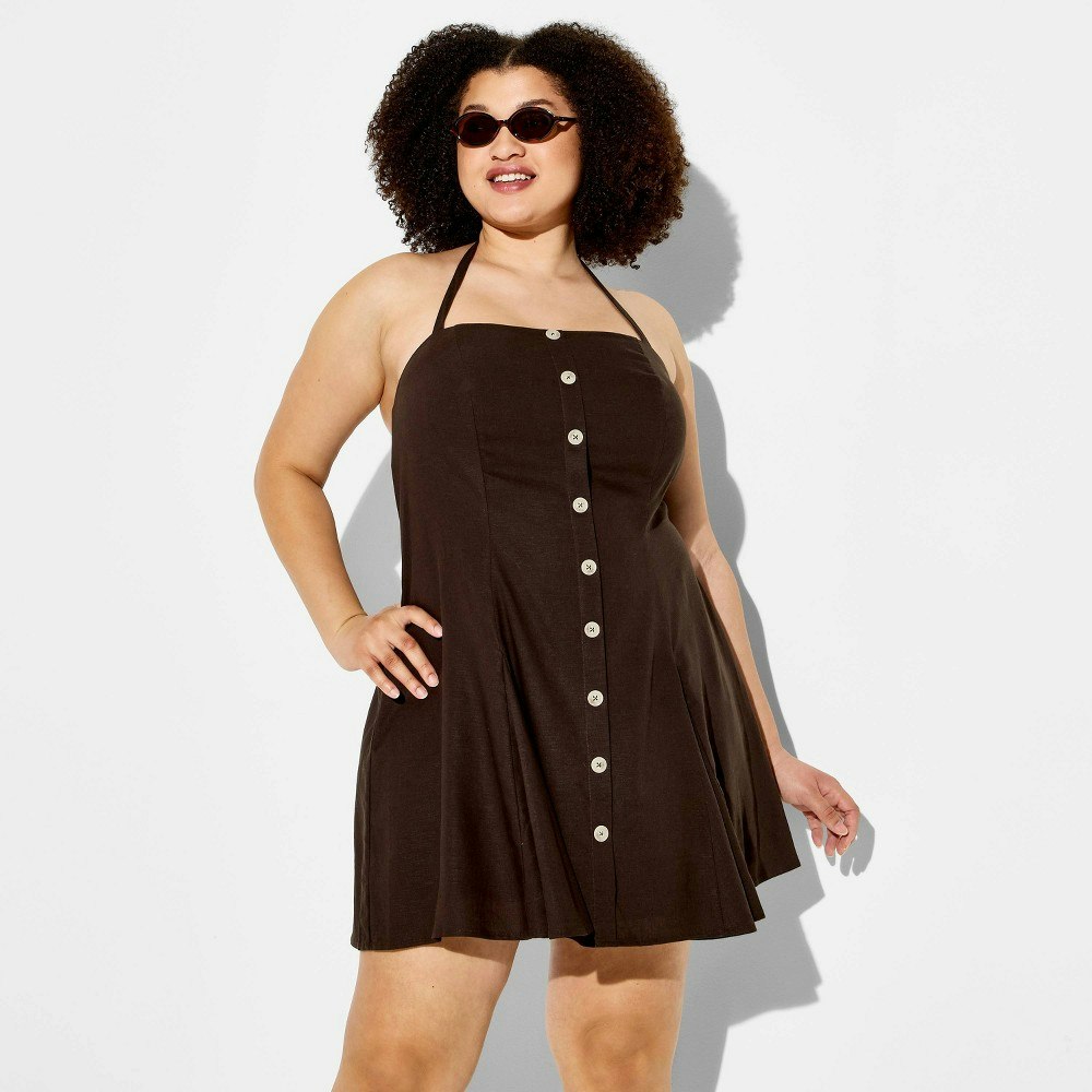 Women's Button-Front Halter Mini A-Line Dress 2X: $30 Women's Button-Front Halter Mini A-Line Dress 2X: $30