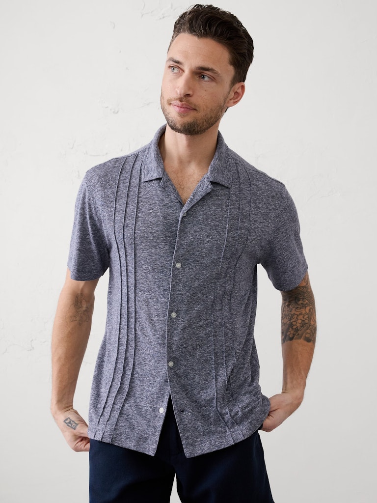Standard-Fit Linen-Blend Pintuck Polo: $20 Standard-Fit Linen-Blend Pintuck Polo: $20