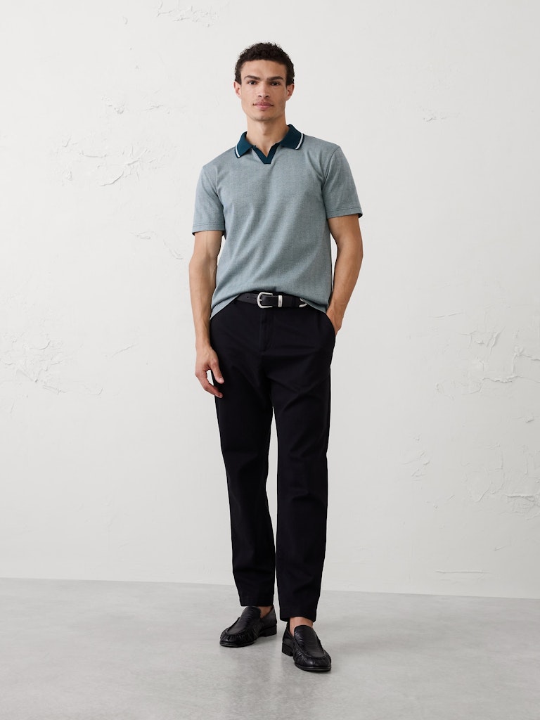 Standard-Fit Luxe Touch Johnny-Collar Polo: $26 Standard-Fit Luxe Touch Johnny-Collar Polo: $26