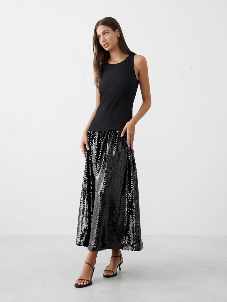Sequin Drop-Waist Maxi Fit-and-Flare Dress: $139.97 Sequin Drop-Waist Maxi Fit-and-Flare Dress: $139.97